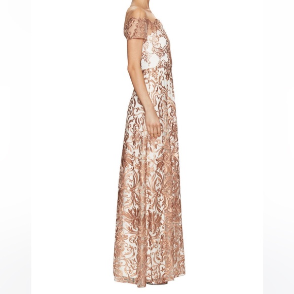 Marchesa Notte Prom Gown Embroidered Lace Formal Cream & Gold Maxi Dress 6 NWT - Picture 5 of 16